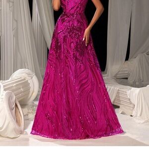 Clarisse Fuchsia Sequin Prom Dress